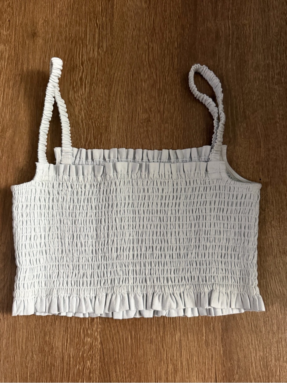 Aritizia Sundays Best White Smocked Ruffle Crop Tank Top xs